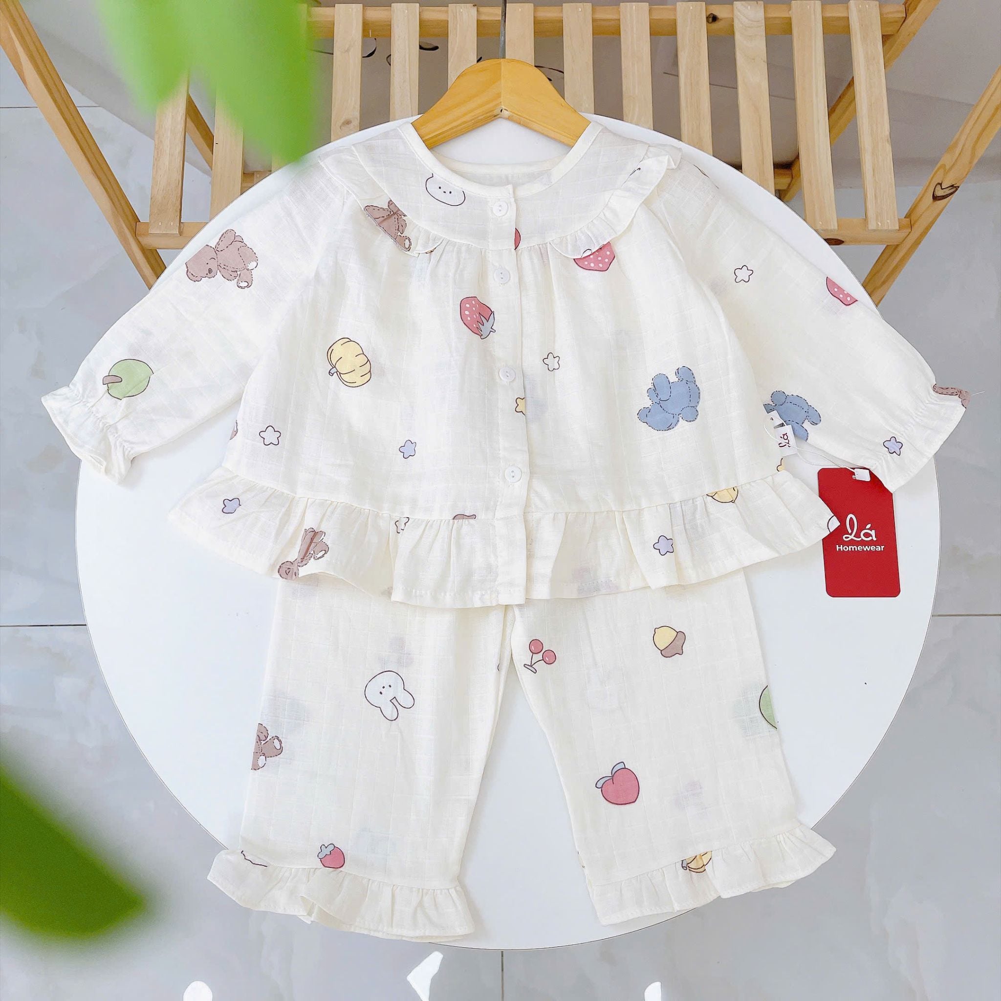  Pijama cho bé gái Lá Homewear XCL16, đồ ngủ trẻ em vải xô cotton, bộ dài tay mặc ngủ mềm mát 