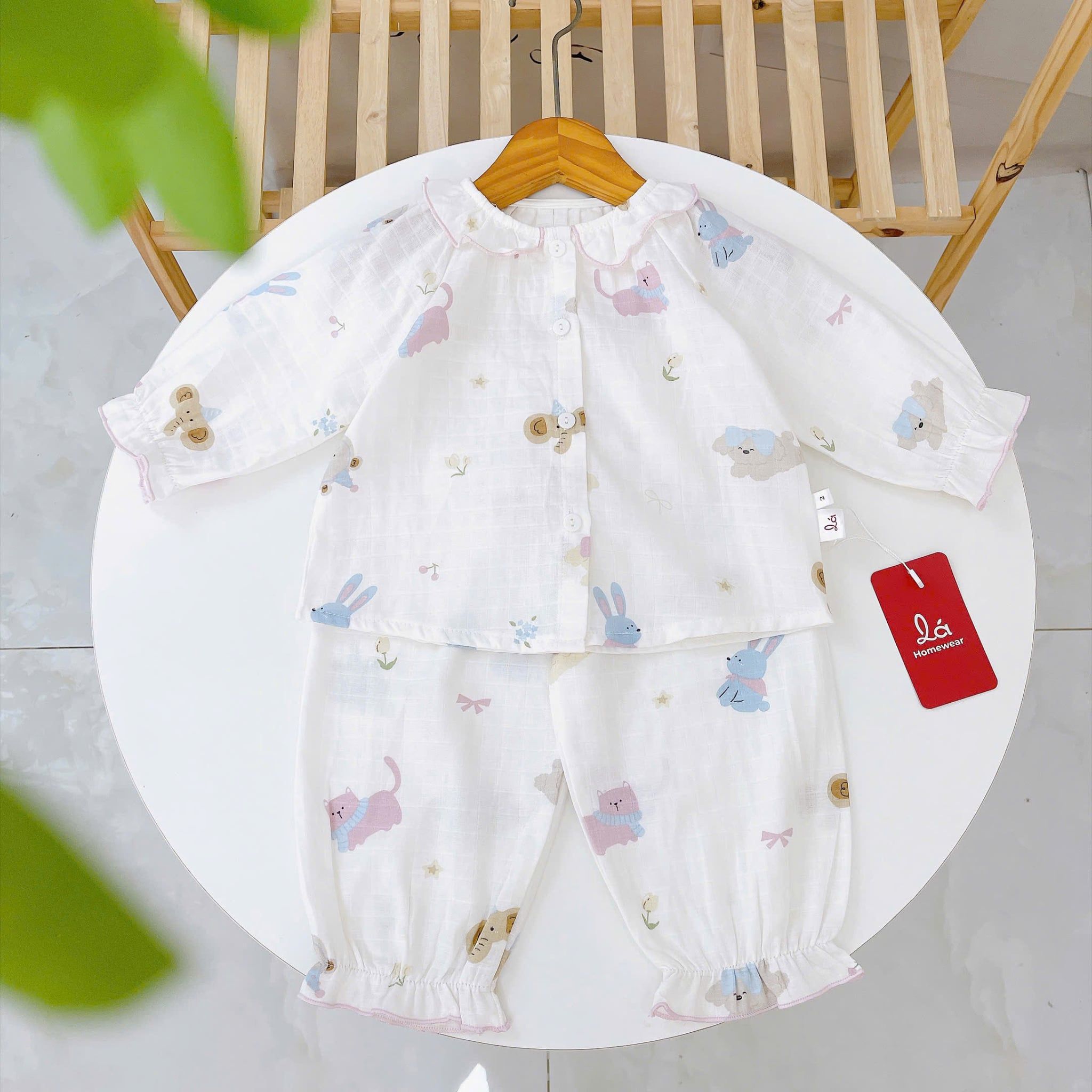  Đồ dài tay bé gái xô cotton Lá Homewear XCL17, bộ ngủ cho bé mềm mát thấm hút, pizama trẻ em 