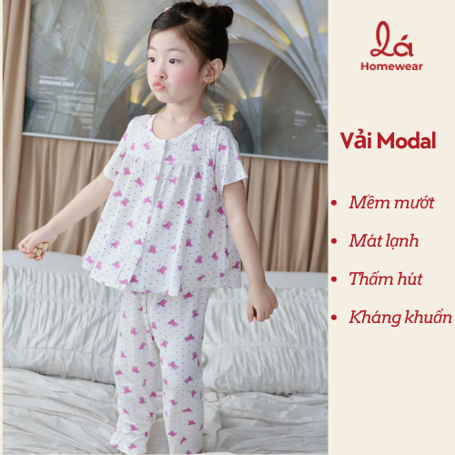  Bộ tay ngắn quần dài bé gái sợi sồi Modal Lá Homewear MOD4, đồ dài cộc tay cho bé babydoll mềm mát 