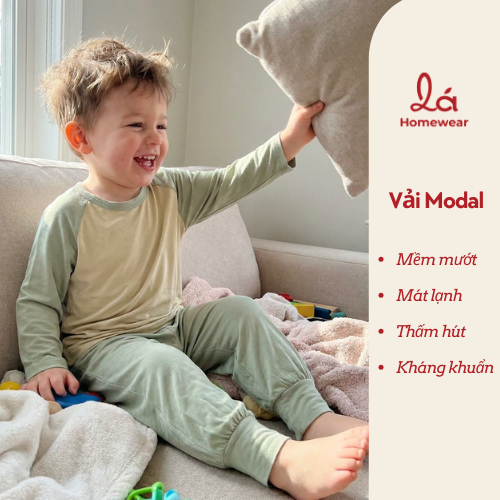  Bộ dài tay cho bé 95% sợi sồi Modal Ice Cool Áo Lá Homewear A300, đồ bộ ngủ bé trai bé gái tay raglan quần chống muỗi 