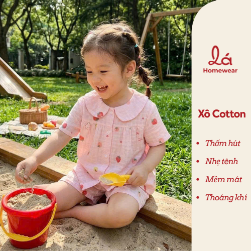  Bộ hè bé gái áo babydoll cánh tiên vải xô hai lớp mềm mát họa tiết thỏ mèo Áo Lá Homewear A049 