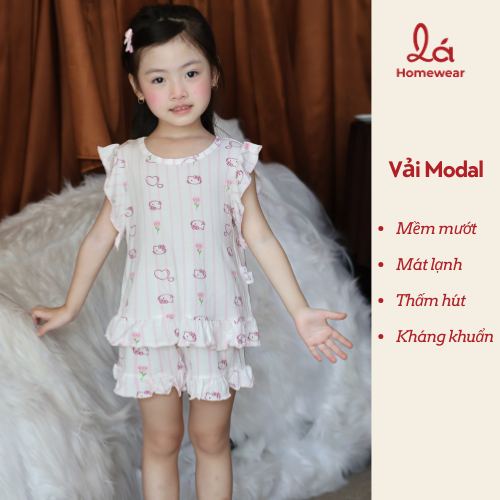  Bộ đùi bé gái vải sợi sồi Modal Lá Homewear MODL1, đồ bộ cộc tay mặc hè bé gái tay bèo dễ thương 