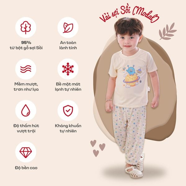  Bộ ngủ tay ngắn quần dài sợi Sồi Modal Lá Homewear M10, đồ ngủ cộc tay mát mềm quần bo unicorn xe 