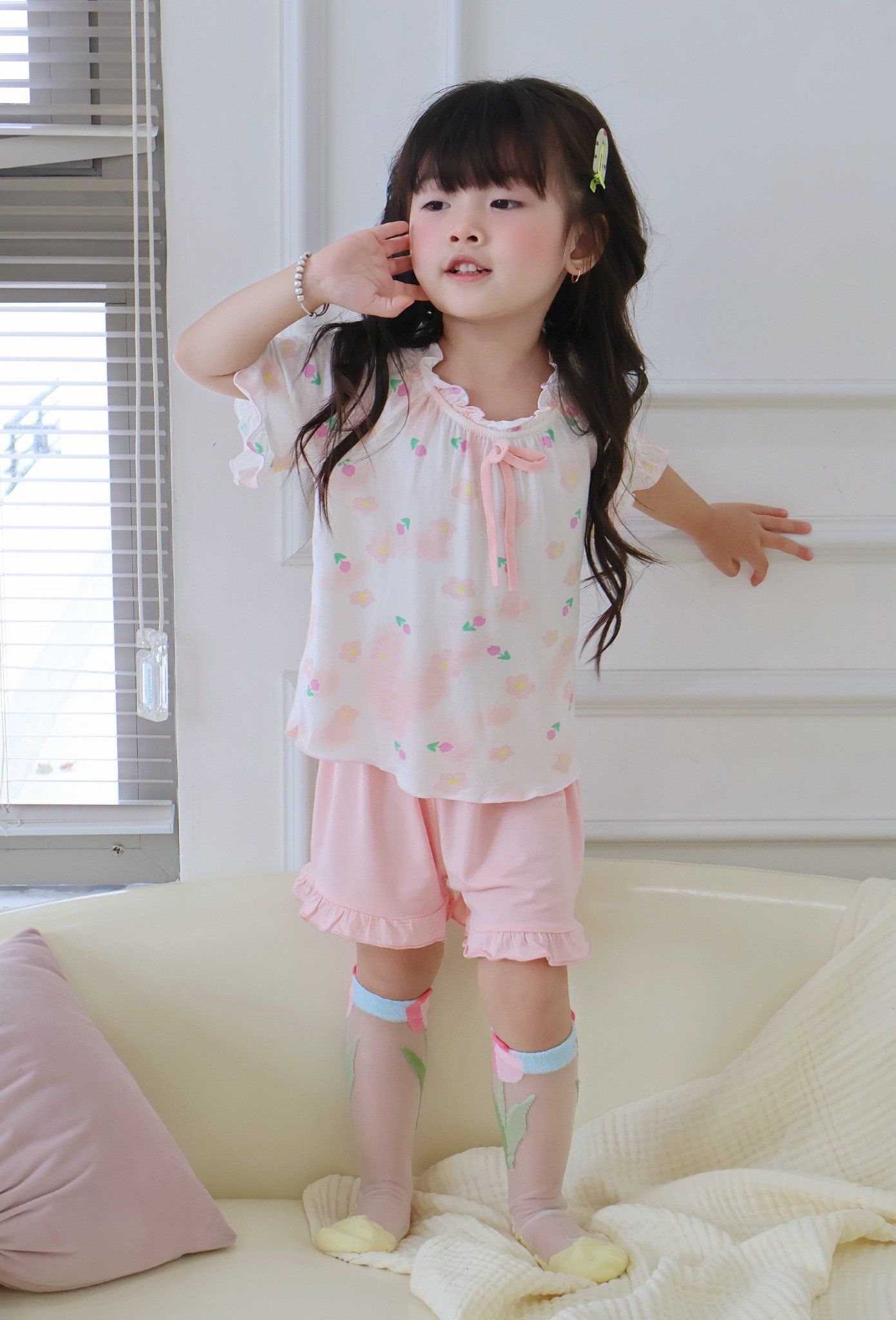  Bộ hè bé gái 95% sợi sồi Modal Ice Cool Lá Homewear A247 mềm mát lạnh, bộ cộc tay bé gái kuromi quần đùi babydoll 