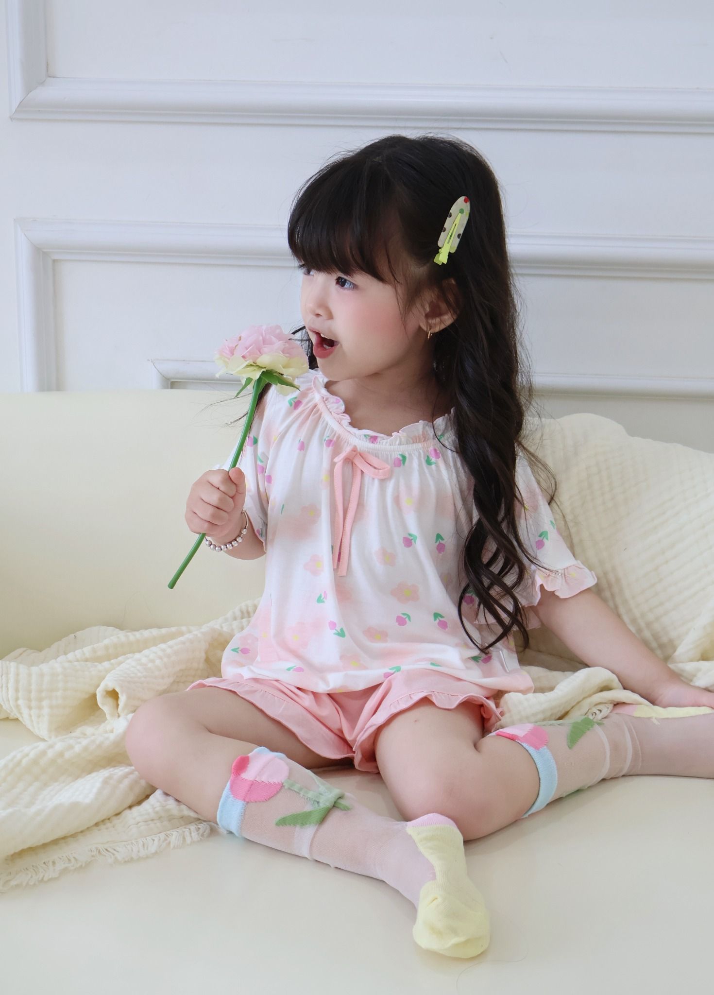  Bộ hè bé gái 95% sợi sồi Modal Ice Cool Lá Homewear A247 mềm mát lạnh, bộ cộc tay bé gái kuromi quần đùi babydoll 