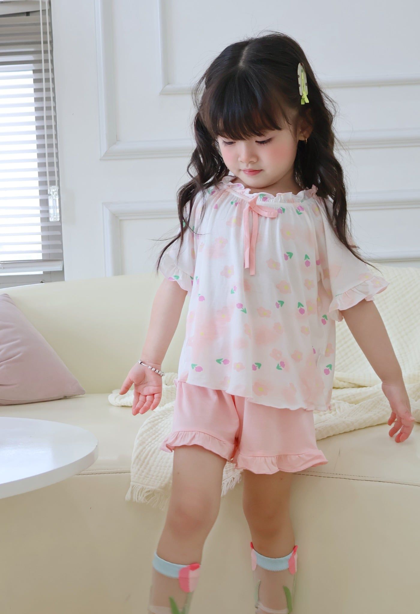  Bộ hè bé gái 95% sợi sồi Modal Ice Cool Lá Homewear A247 mềm mát lạnh, bộ cộc tay bé gái kuromi quần đùi babydoll 