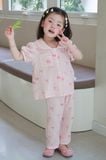  Đồ ngủ cho bé gái tay ngắn quần dài xô muslin Lá Homewear A319, pijama cổ sen viền ren hoa nhí xinh 