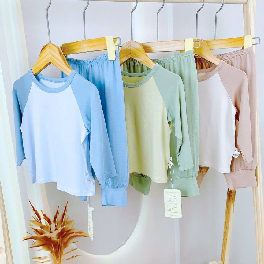  Bộ dài tay cho bé 95% sợi sồi Modal Ice Cool Áo Lá Homewear A300, đồ bộ ngủ bé trai bé gái tay raglan quần chống muỗi 