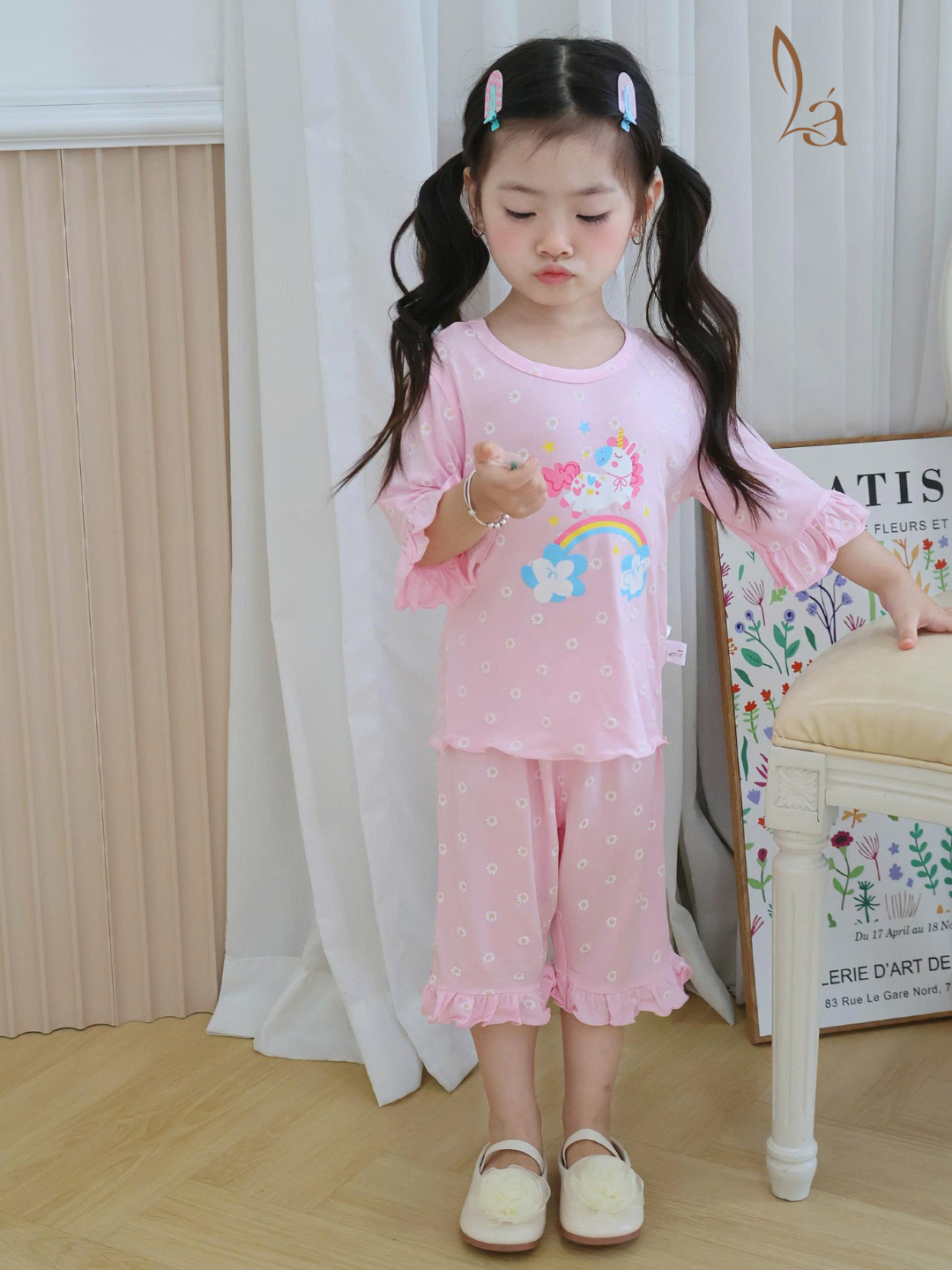  Bộ lửng cho bé gái 95% sợi sồi Modal Ice Cool Áo Lá Homewear A326 họa tiết hoa nhí kỳ lân unicorn melody 