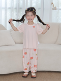  Bộ tay ngắn quần dài bé gái 95% sợi sồi Modal Ice Cool Lá Homewear A310, đồ ngủ cộc tay cho bé quần bí dễ thương melody 