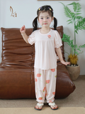  Bộ tay ngắn quần dài bé gái 95% sợi sồi Modal Ice Cool Lá Homewear A310, đồ ngủ cộc tay cho bé quần bí dễ thương melody 