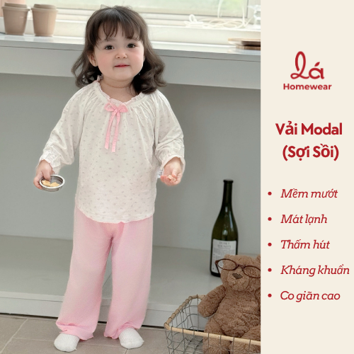  Bộ dài tay cho bé gái sợi sồi Modal Lá Homewear MOD7, đồ ngủ cho bé mềm mát dễ thương 