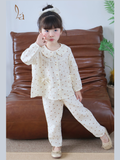  Pijama cho bé gái dài tay xô cotton Áo Lá Homewear A166, bộ dài tay bé gái babydoll mặc ngủ vải xô đũi mát bốn mùa 