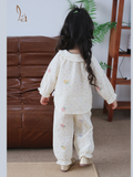  Bộ dài tay cho bé gái xô muslin A338, đồ ngủ cho bé babydoll họa tiết hoa thỏ dễ thương, quần bo chun thoải mái 