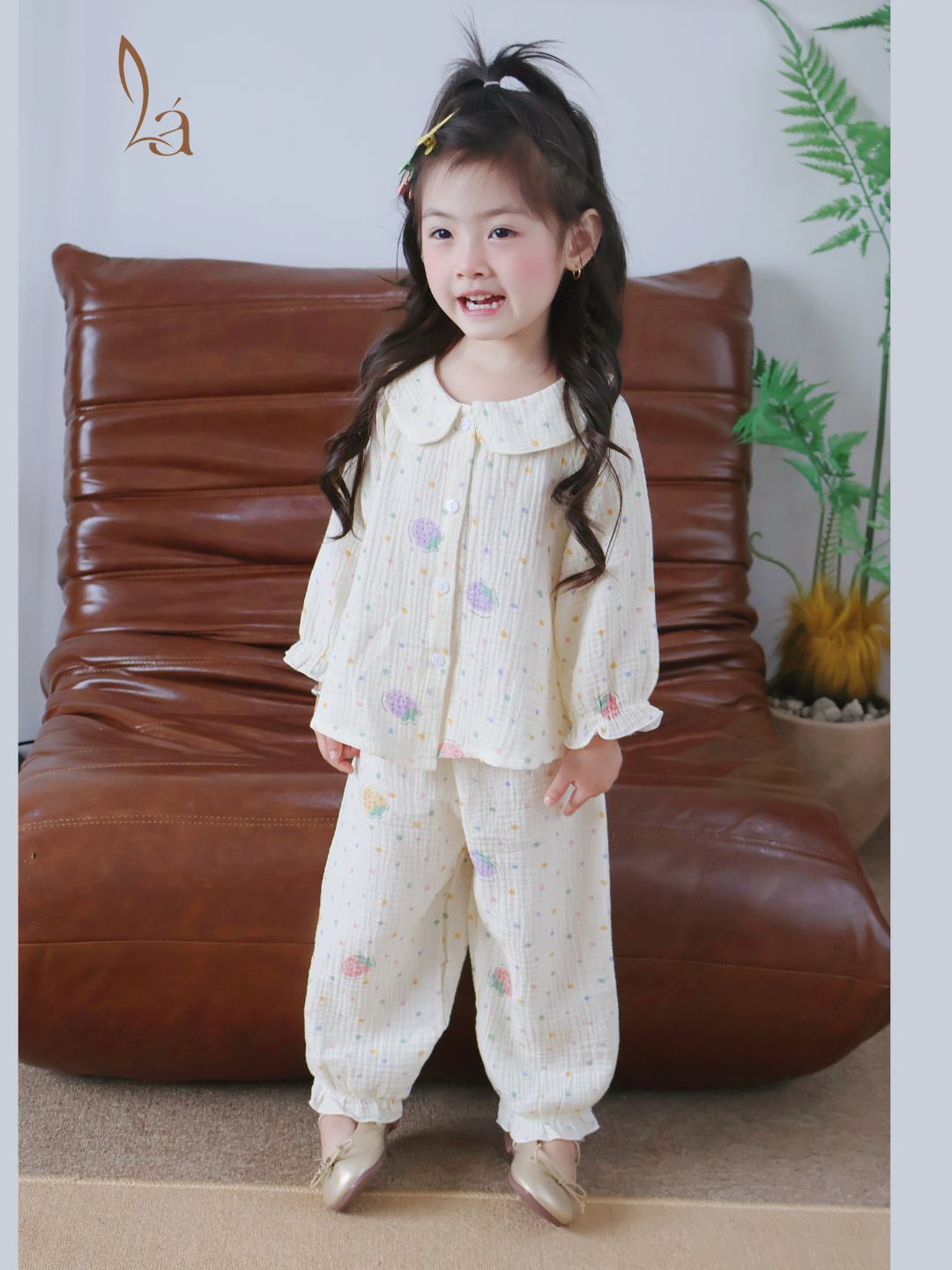  Bộ dài tay cho bé gái xô muslin A338, đồ ngủ cho bé babydoll họa tiết hoa thỏ dễ thương, quần bo chun thoải mái 