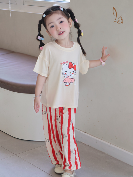  Bộ tay ngắn quần dài cho bé 95% sợi sồi Modal Ice Cool Lá Homewear A331, đồ ngủ cộc tay bé trai gái khủng long kitty 