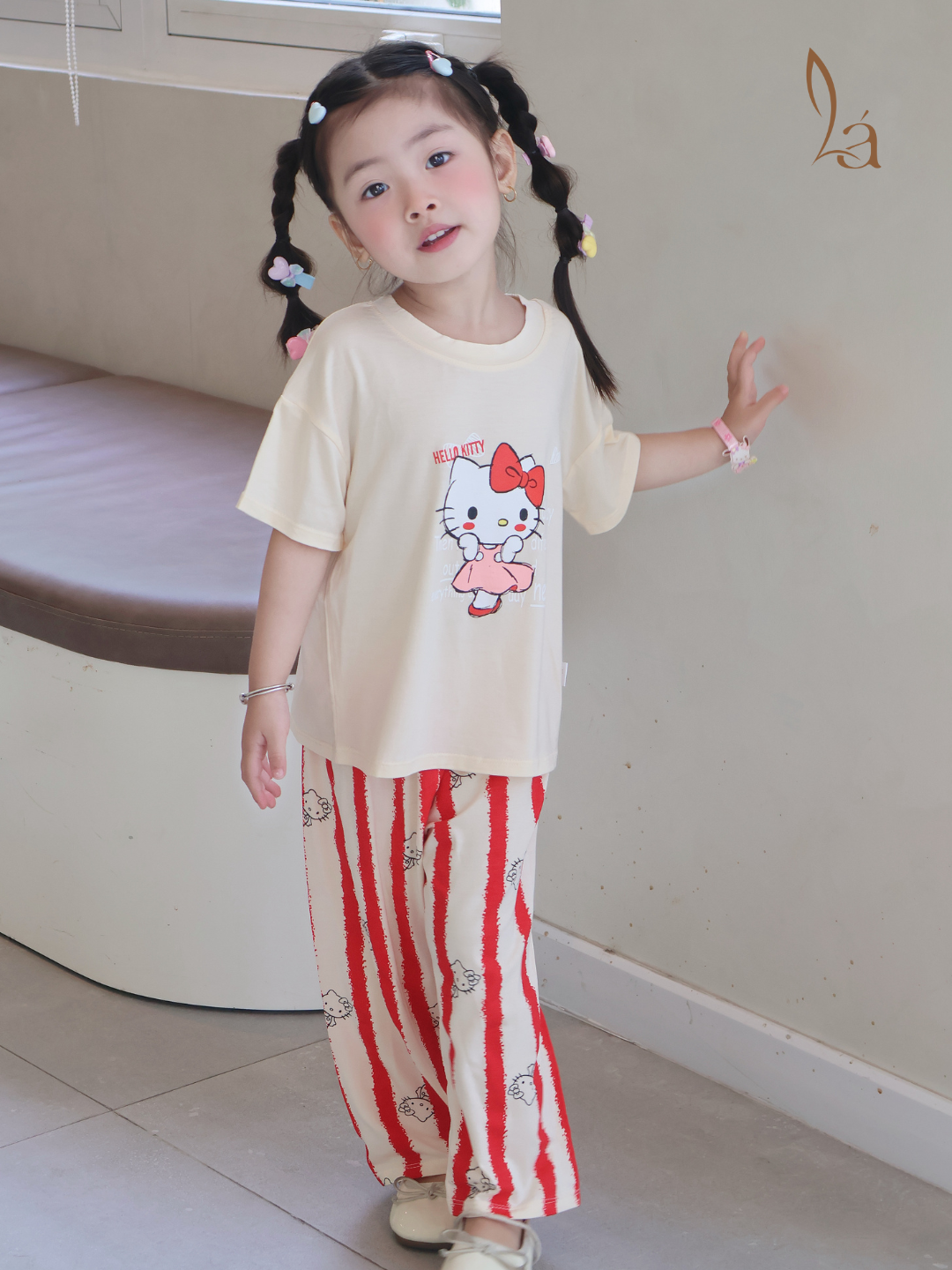  Bộ tay ngắn quần dài cho bé 95% sợi sồi Modal Ice Cool Lá Homewear A331, đồ ngủ cộc tay bé trai gái khủng long kitty 