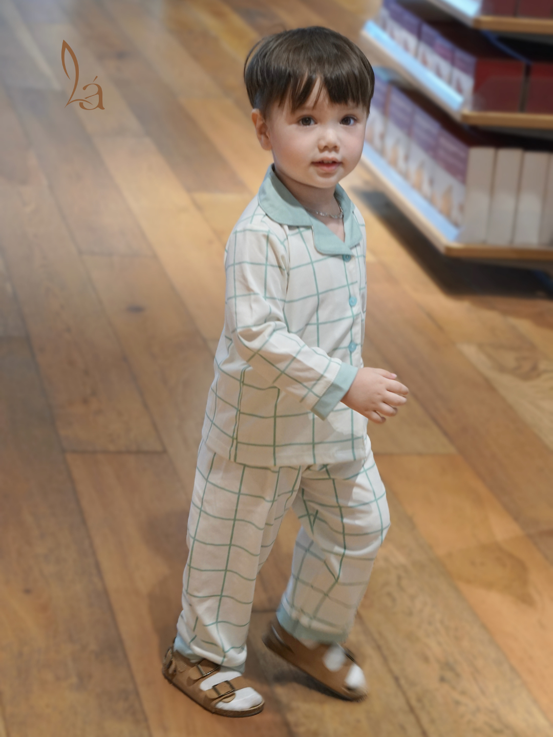  Pijama cho bé Lá Homewear A347, bộ dài tay mặc ngủ bé trai bé gái họa tiết kẻ chấm bi Lyocell Cotton mềm mướt thấm hút 