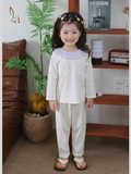  Bộ dài tay bé gái Lá Homewear A348,  đồ dài mặc ngủ cho bé cổ bèo xinh xắn hoa nhí nơ vải Lyocell Cotton mềm mướt 