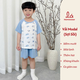  Bộ đùi bé trai 95% sợi sồi Modal Ice Cool Lá Homewear A324, đồ bộ bé trai cộc tay raglan phối hình xe gấu trúc mát 