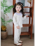  Bộ dài tay bé gái Lá Homewear A348,  đồ dài mặc ngủ cho bé cổ bèo xinh xắn hoa nhí nơ vải Lyocell Cotton mềm mướt 