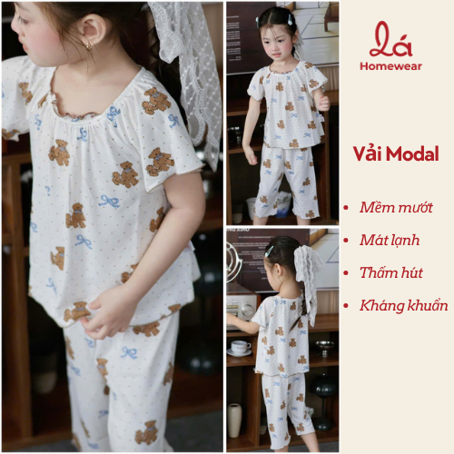  Bộ lửng bé gái sợi sồi Modal Lá Homewear MOD6, đồ bộ tay ngắn quần lỡ babydoll dễ thương vải mềm mát 