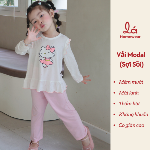  Bộ dài tay cho bé gái 95% sợi sồi Modal Ice Cool Lá Homewear A330, đồ ngủ cho bé hình kitty kuromi melody cinnamoroll 