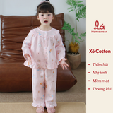  Pijama cho bé gái Lá Homewear XCL16, đồ ngủ trẻ em vải xô cotton, bộ dài tay mặc ngủ mềm mát 