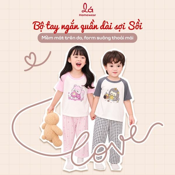  Bộ tay ngắn quần dài sợi Sồi Modal Lá Homewear M12, bộ ngủ cộc tay raglan cho bé trai bé gái mềm mát 