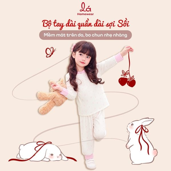  Đồ dài tay cho bé gái sợi Sồi Modal Lá Homewear M14, pijama cho bé bo chun mềm họa tiết nhí 