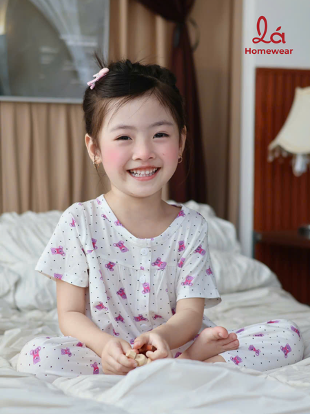  Bộ tay ngắn quần dài bé gái sợi sồi Modal Lá Homewear MOD4, đồ dài cộc tay cho bé babydoll mềm mát 