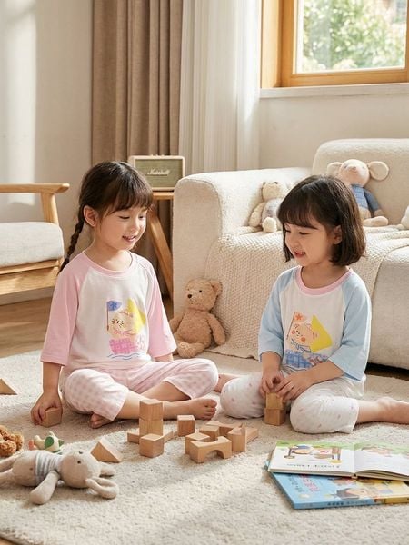  Đồ bộ ngủ cho bé sợi sồi Modal Lá Homewear MOD2, đồ bộ tay lửng quần dài raglan phối màu caro 