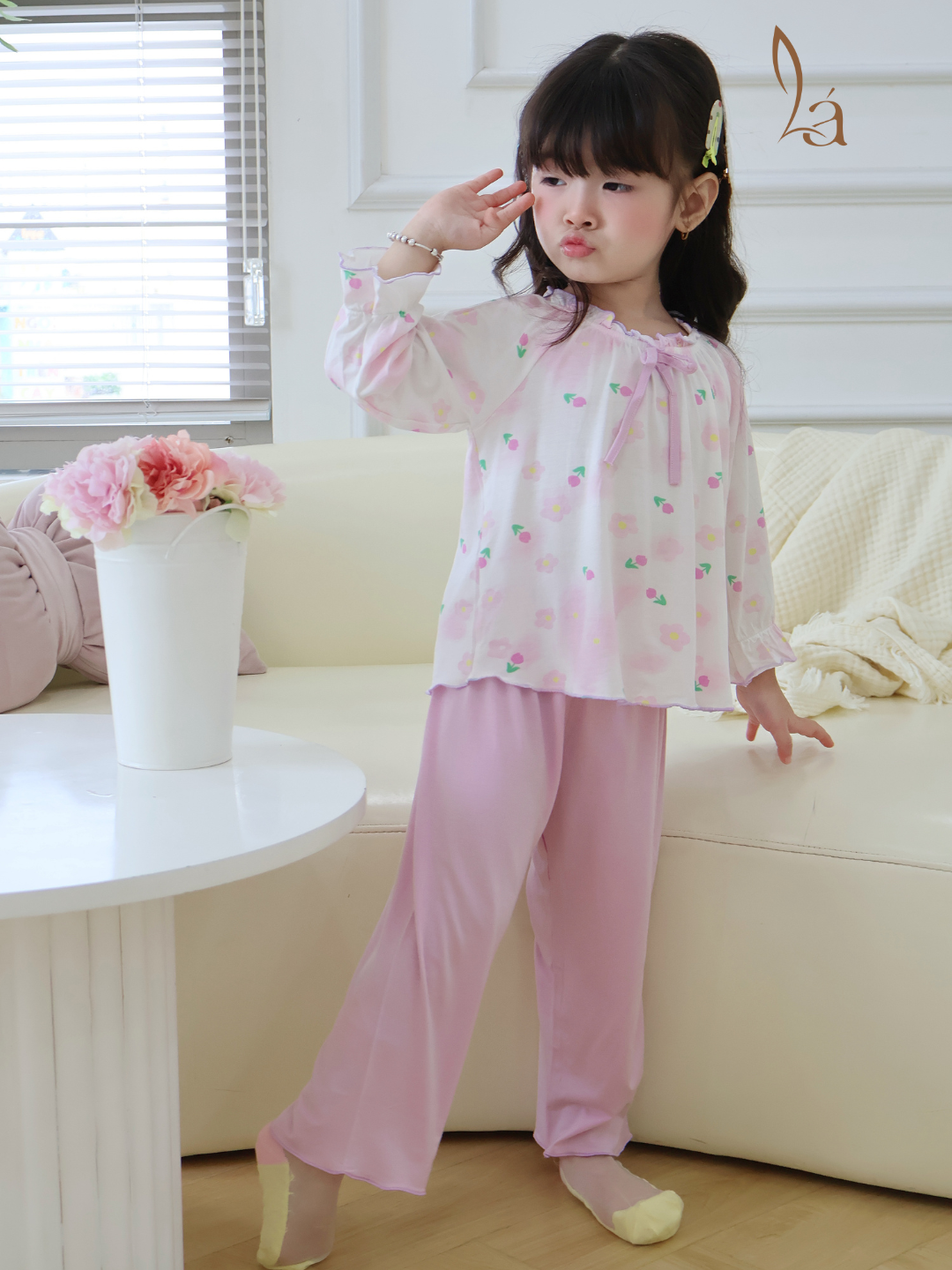  Bộ dài tay cho bé gái 95% sợi sồi Modal Ice Cool Áo Lá Homewear A238 mềm mướt mát lạnh babydoll họa tiết đáng yêu 