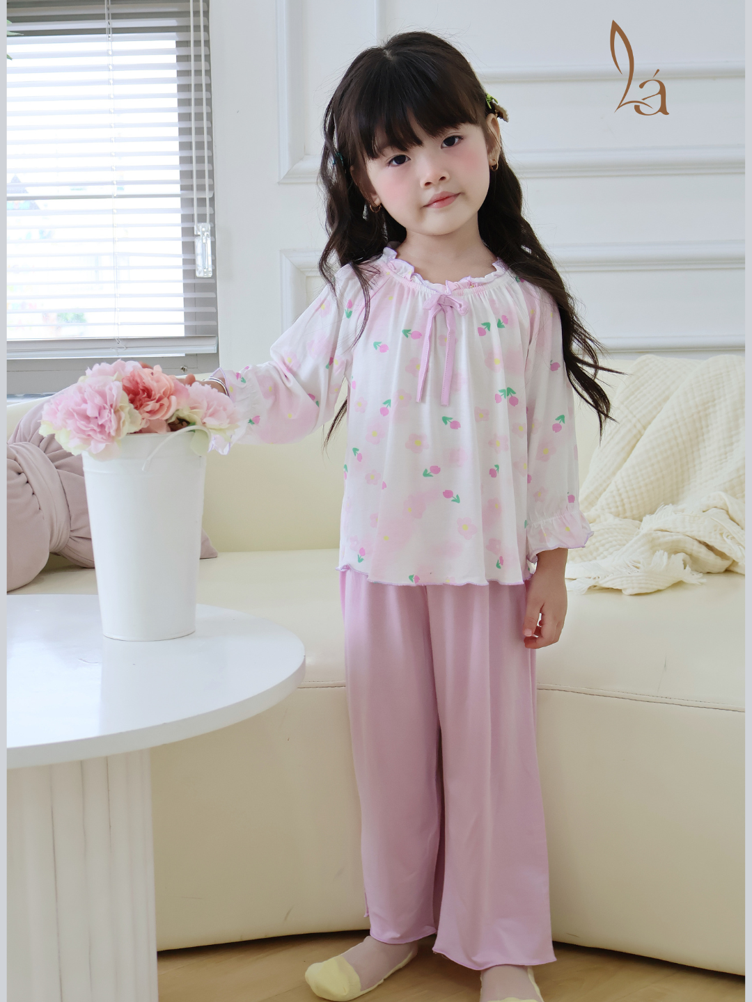  Bộ dài tay cho bé gái 95% sợi sồi Modal Ice Cool Áo Lá Homewear A238 mềm mướt mát lạnh babydoll họa tiết đáng yêu 
