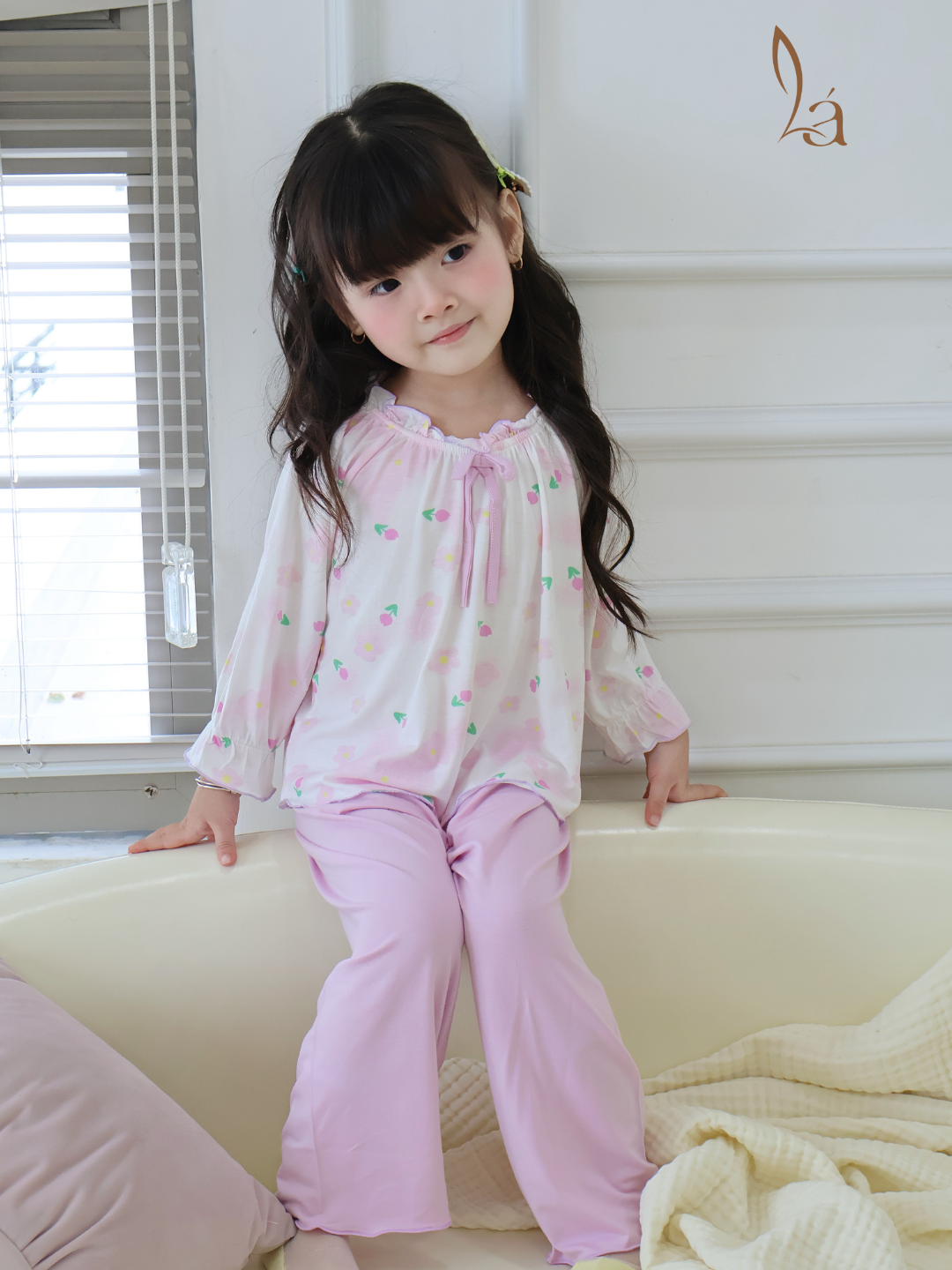  Bộ dài tay cho bé gái 95% sợi sồi Modal Ice Cool Áo Lá Homewear A238 mềm mướt mát lạnh babydoll họa tiết đáng yêu 