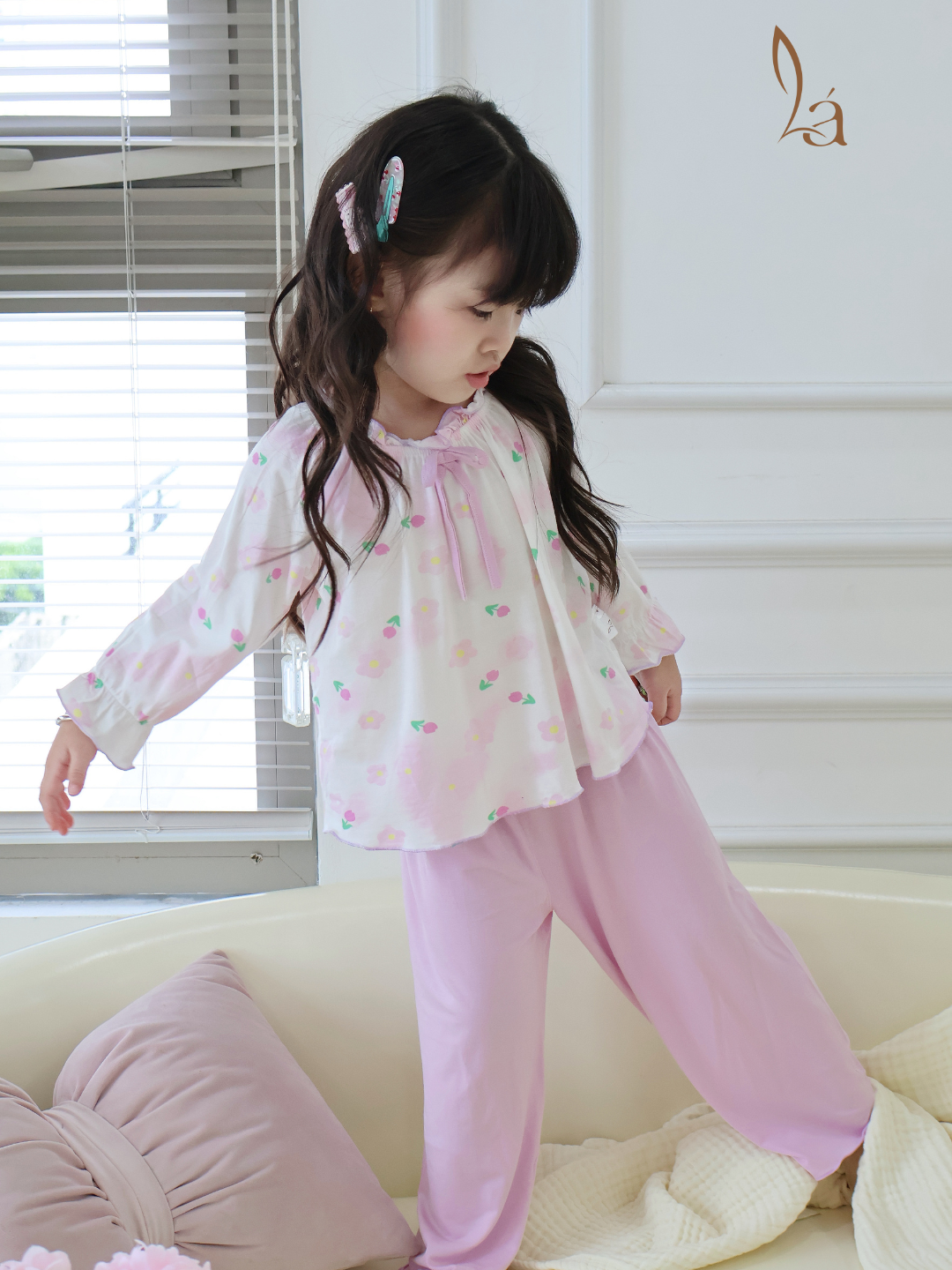 Bộ dài tay cho bé gái 95% sợi sồi Modal Ice Cool Áo Lá Homewear A238 mềm mướt mát lạnh babydoll họa tiết đáng yêu 