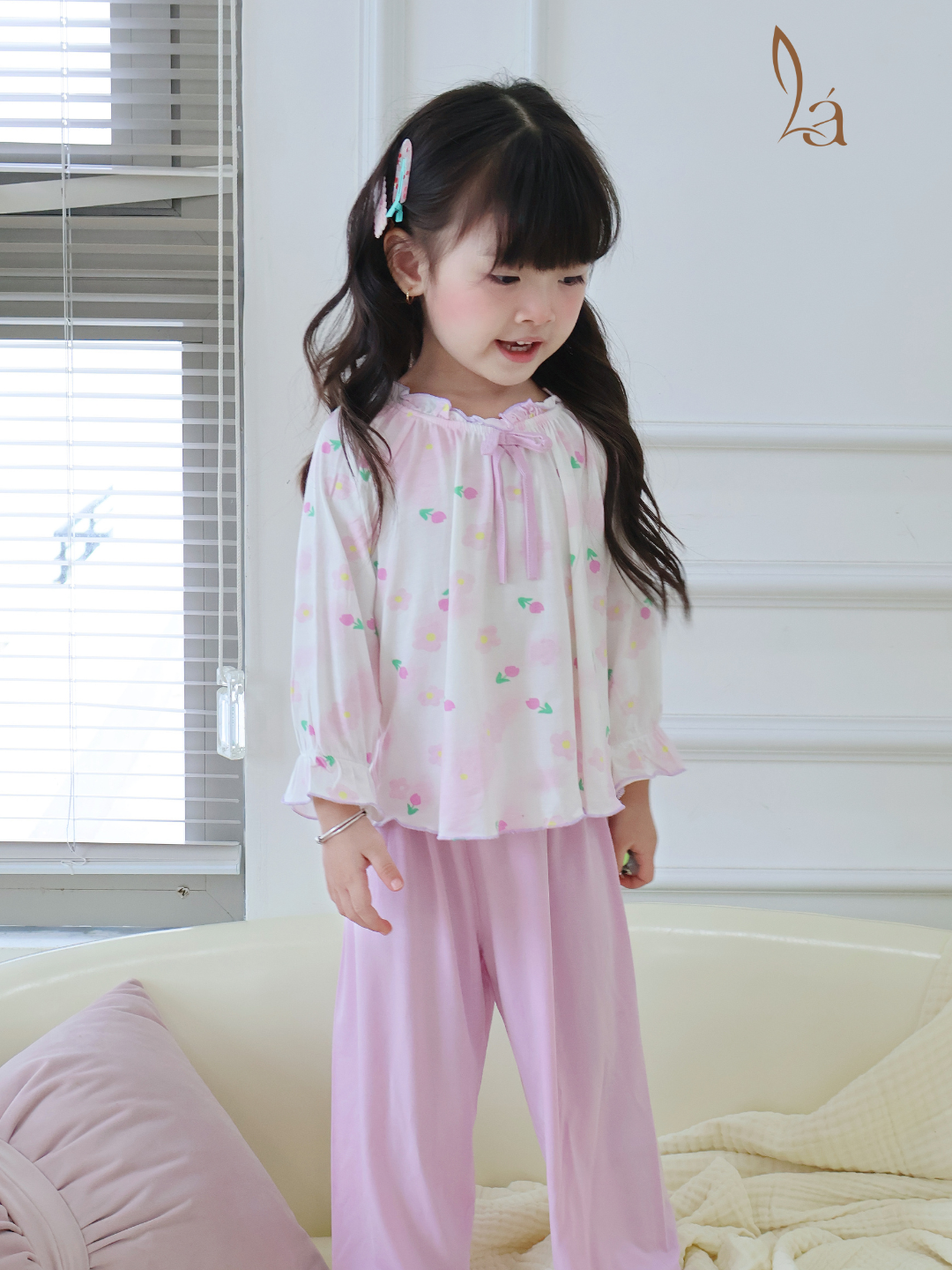  Bộ dài tay cho bé gái 95% sợi sồi Modal Ice Cool Áo Lá Homewear A238 mềm mướt mát lạnh babydoll họa tiết đáng yêu 