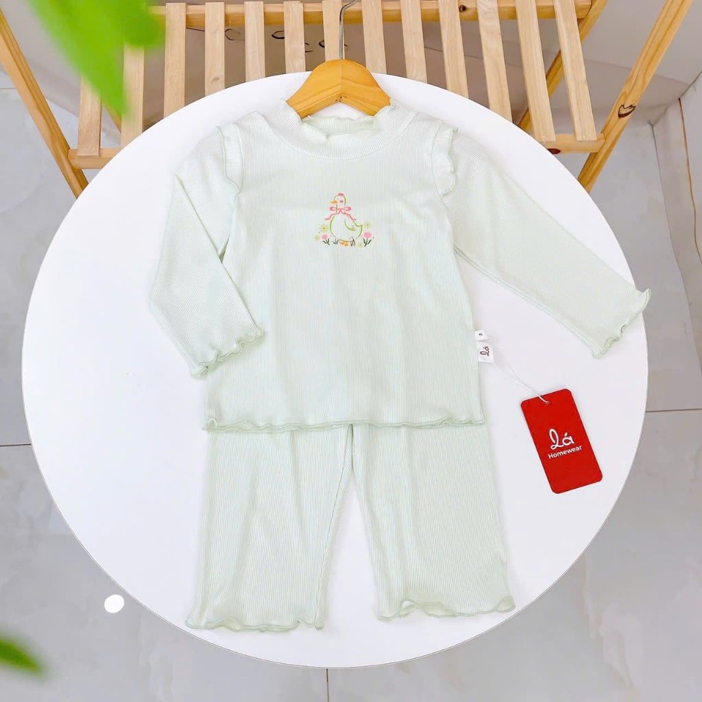  Đồ bộ dài tay bé gái sợi sồi Modal Lá Homewear LEZ01, bộ thun tăm cao cấp mềm mát mịn co giãn 
