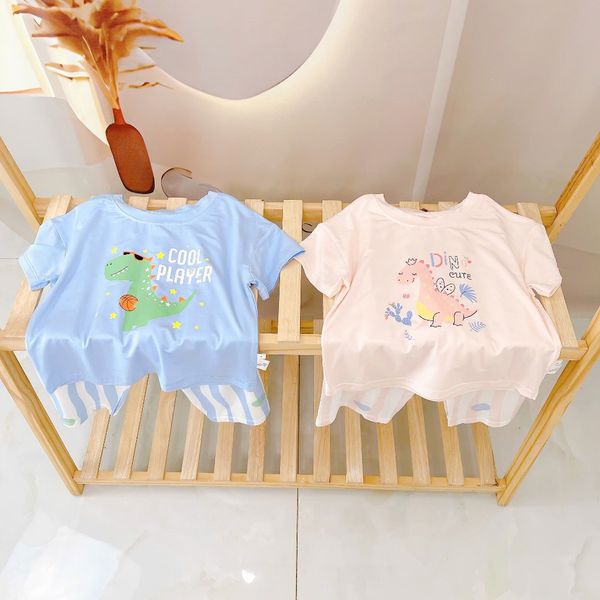  Bộ tay ngắn quần dài cho bé 95% sợi sồi Modal Ice Cool Lá Homewear A331, đồ ngủ cộc tay bé trai gái khủng long kitty 