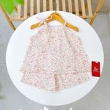  Bộ đùi áo yếm bé gái xô muslin XM02 Lá Homewear, bộ hai dây mùa hè mát nhẹ cho bé 