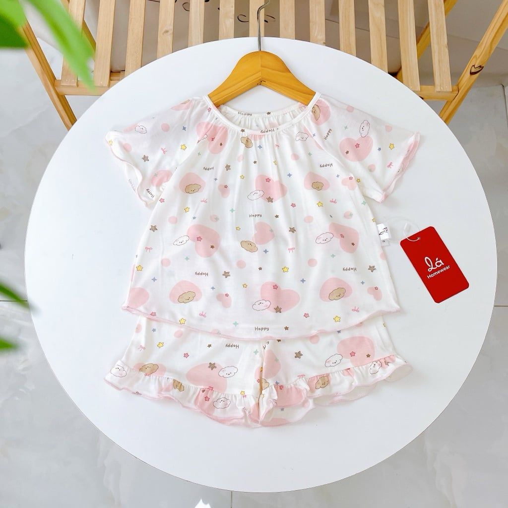  Bộ cộc tay bé gái Lá Homewear A395, bộ đùi cho bé gái vải tencel lycra mềm mỏng mát 
