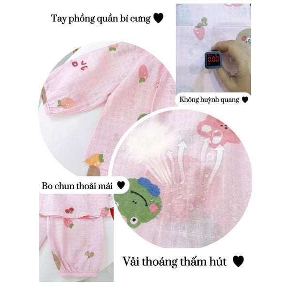  Pijama bé gái xô cotton Lá Homewear XCL18, đồ bộ dài tay cho bé cột nơ quần bo mặc ngủ mềm mát 