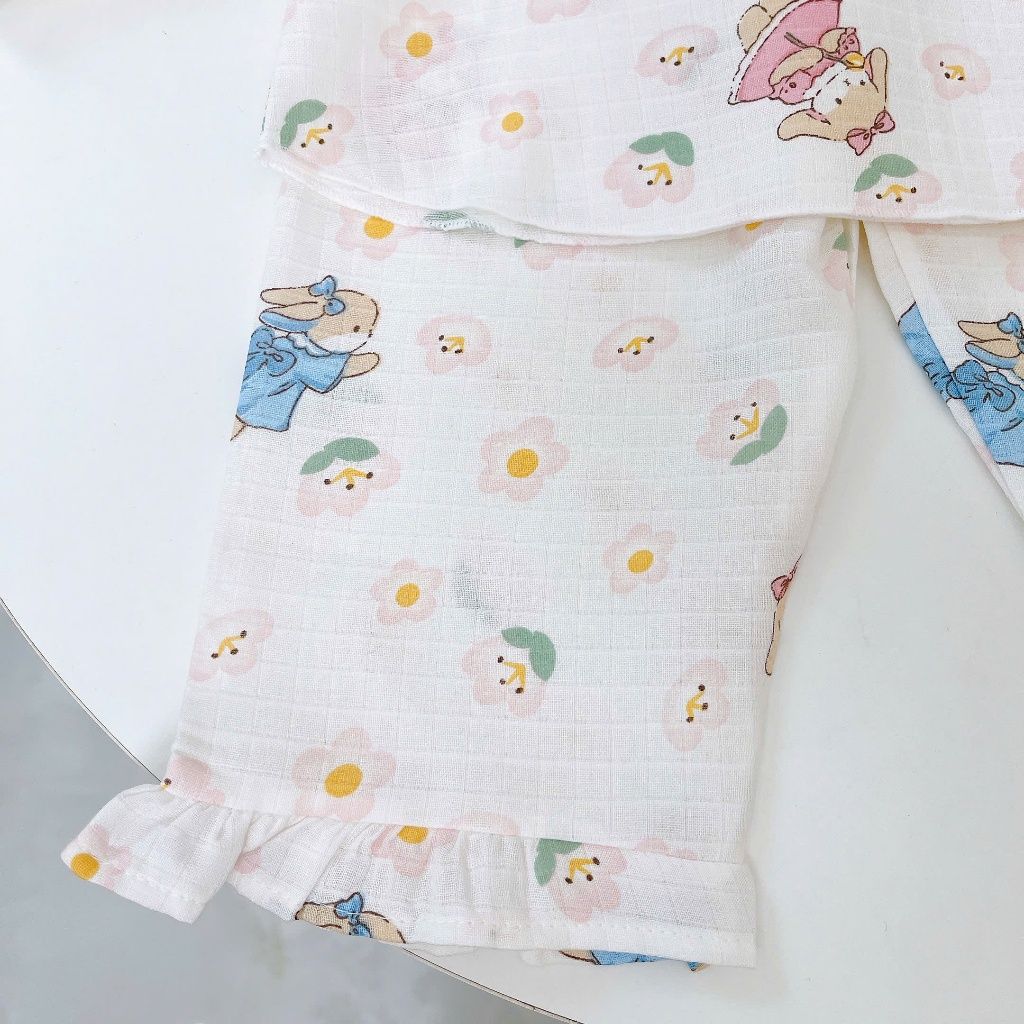  Bộ dài tay bé gái xô cotton Lá Homewear A313, pijama trẻ em gái mặc ngủ thoáng mát babydoll cổ chun dễ thương 