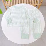  Bộ dài tay cho bé 95% sợi sồi Modal Ice Cool Lá Homewear A340, đồ bô ngủ trai gái mát mềm sọc ngang pastel xinh xắn 