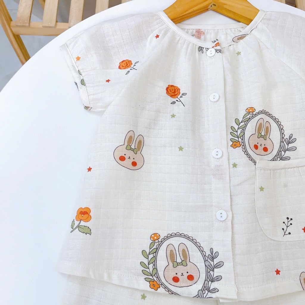  Bộ tay ngắn quần dài xô cotton Lá Homewear A339, đồ ngủ cộc tay bé gái quần bí dễ thương mềm mát 