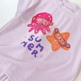  Bộ tay ngắn quần dài bé gái Lá Homewear ECO01, đồ ngủ cộc tay cho bé mềm mịn mát in hình summer 