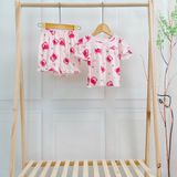  Bộ đùi bé gái 95% sợi sồi Modal Ice Cool Lá Homewear A311, bộ cộc tay bé gái gấu dâu mềm mát lạnh quần bí 