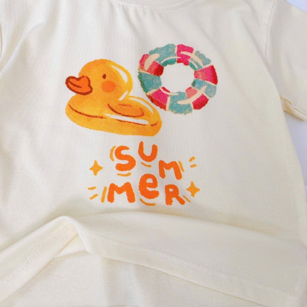  Bộ tay ngắn quần dài bé gái Lá Homewear ECO01, đồ ngủ cộc tay cho bé mềm mịn mát in hình summer 
