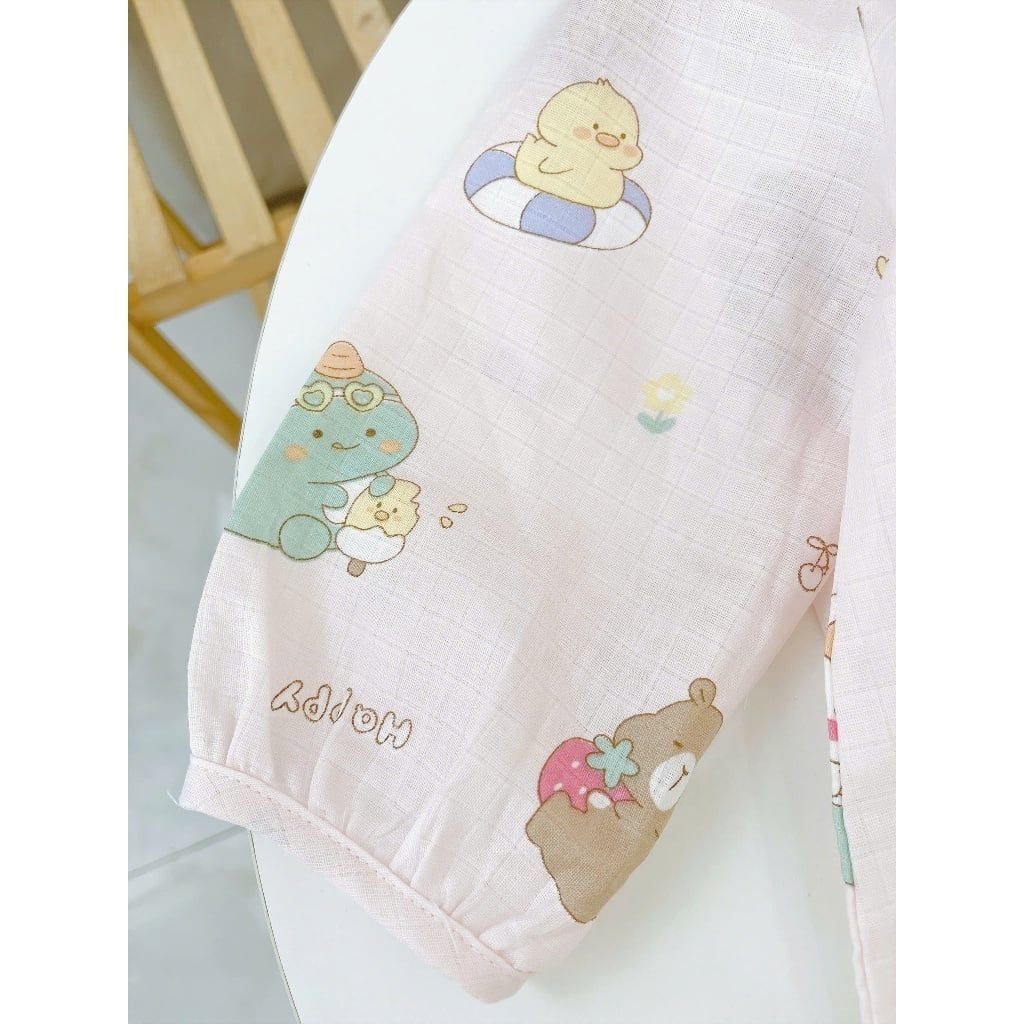  Pijama bé gái xô cotton Lá Homewear XCL18, đồ bộ dài tay cho bé cột nơ quần bo mặc ngủ mềm mát 