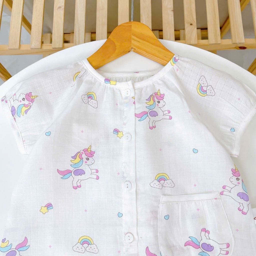  Bộ tay ngắn quần dài xô cotton Lá Homewear A339, đồ ngủ cộc tay bé gái quần bí dễ thương mềm mát 
